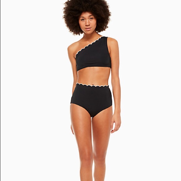 KATE SPADE NY 1-shoulder-Hi-waist Bikini NWT M Blk - Picture 2 of 5